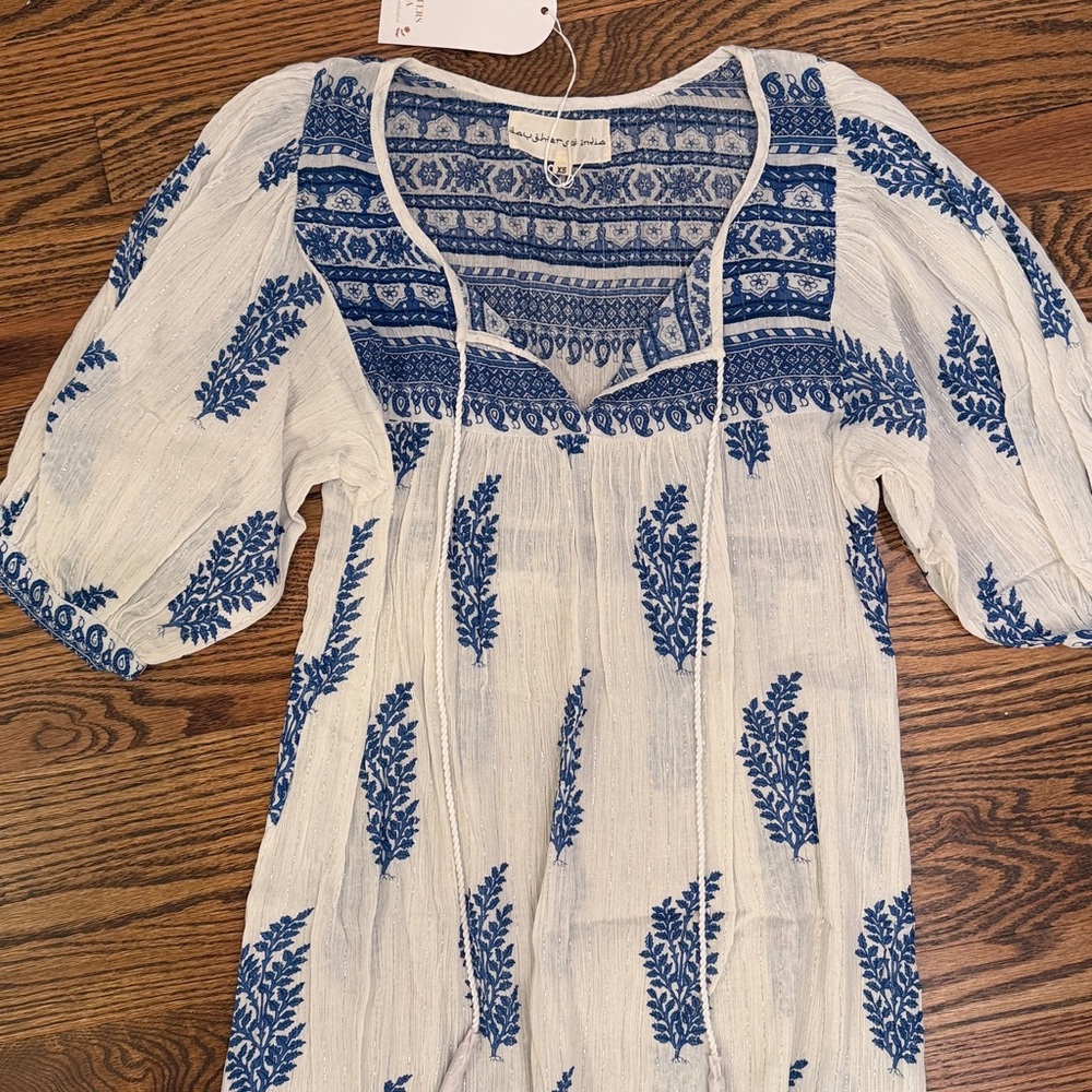 NWT Daughters of India Blue White Dress Cover Up Size XS - Picture 2 of 5